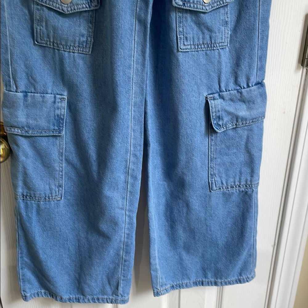 Blue Wide Leg Cargo Flare Jeans - Picture 3 of 5